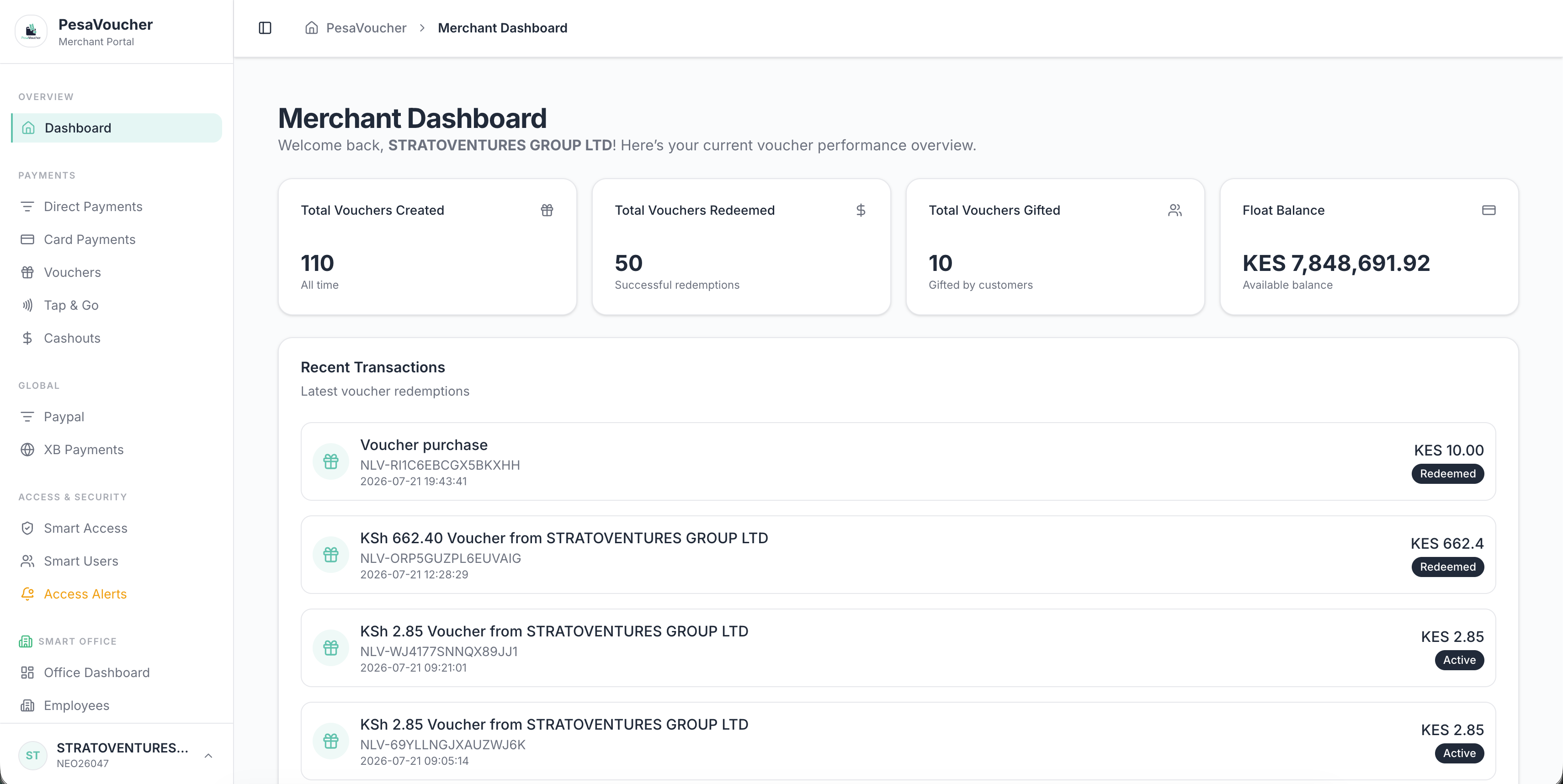 PesaVoucher Merchant Portal
