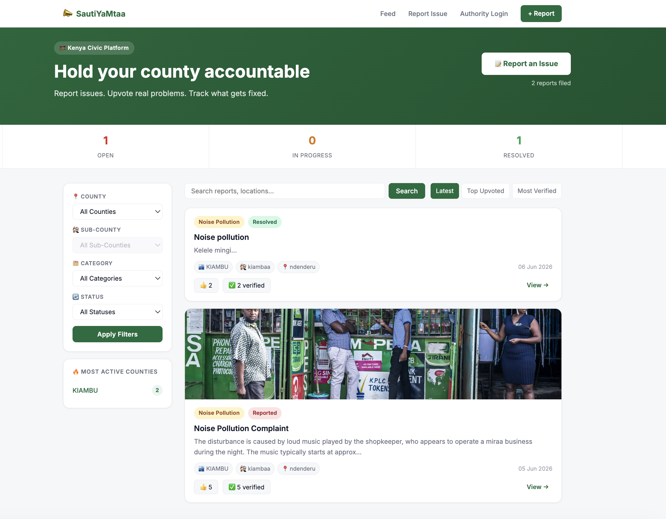 SautiYaMtaa civic reporting platform